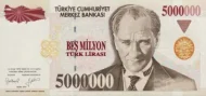 Turkish 5000000 Old Lira Banknote Front Issued 1997 Accepted For Exchange