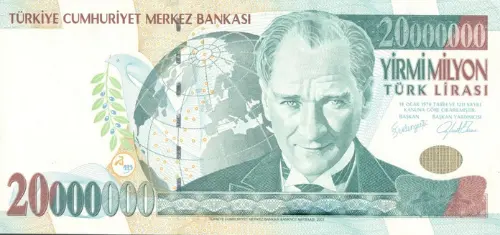 Turkish 20000000 Old Lira Banknote Front Issued 2000 Accepted For Exchange