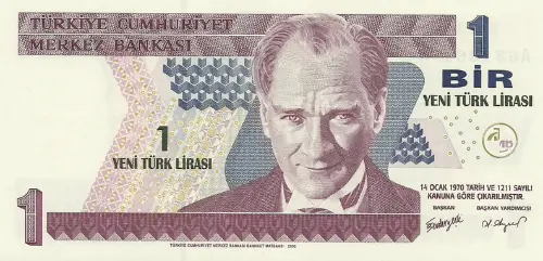 Turkish 1 New Lira Banknote Front Issued 2005 Accepted For Exchange