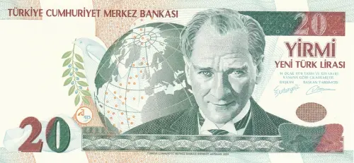 Turkish 20 New Lira Banknote Front Issued 2005 Accepted For Exchange
