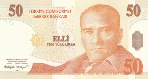 Turkish 50 New Lira Banknote Front Issued 2005 Accepted For Exchange