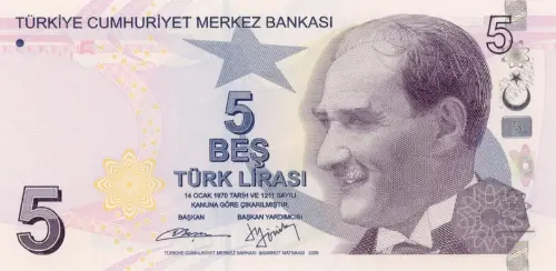 Turkish 5 Lira Banknote Front Issued 2013 Accepted For Exchange