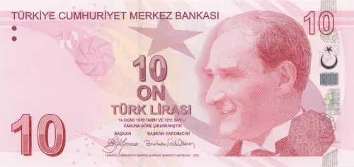 Turkish 10 Lira Banknote Front Issued 2009 Accepted For Exchange