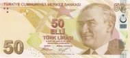 Turkish 50 Lira Banknote Front Issued 2009 Accepted For Exchange