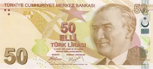 Turkish 50 Lira Banknote Front Issued 2009 Accepted For Exchange