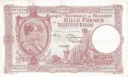 Belgian 1000 Franc Banknote (Série Nationale Carmin) Front Issued 1919 accepted for exchange