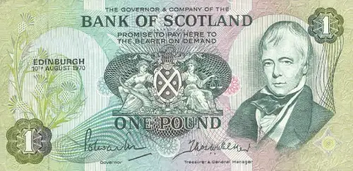 Scottish 1 Pound Bank of Scotland Banknote Front Issued 1970 Accepted For Exchange