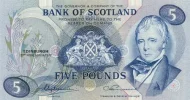 Scottish 5 Pound Bank of Scotland Banknote Front Issued 1977 Accepted For Exchange