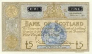 Scottish 5 Pound Bank of Scotland Banknote Front Issued 1967 Accepted For Exchange