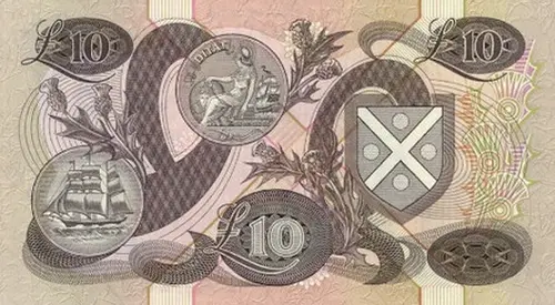 Scottish 10 Pound Bank of Scotland Banknote Front Issued 1990 Accepted for Exchange