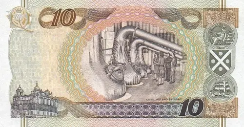 Scottish 10 Pound Bank of Scotland Banknote Front Issued 1995 Accepted For Exchange