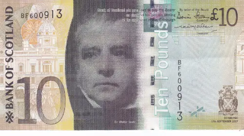 Scottish 10 Pound Bank of Scotland Banknote Front Issued 2007 Accepted For Exchange