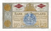 Scottish 20 Pound Bank of Scotland Banknote Front Issued 1955 Accepted For Exchange