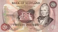 Scottish 20 Pound Bank of Scotland Banknote Front Issued 1987 Accepted For Exchange