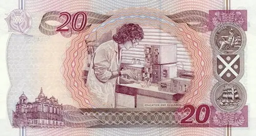 Scottish 20 Pound Bank of Scotland Banknote Front Issued 1998 Accepted For Exchange