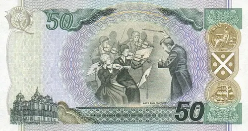 Scottish 50 Pound Bank of Scotland Banknote Front Issued 1995 Accepted For Exchange