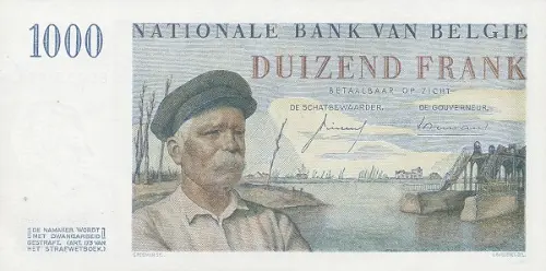 Belgian 1000 Franc Banknote (type Centenaire) Front Issued 1950 accepted for exchange