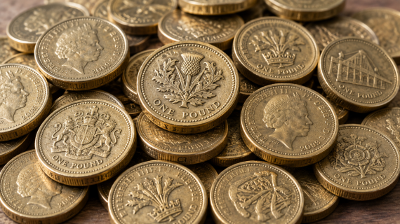 pile of old round pound coins