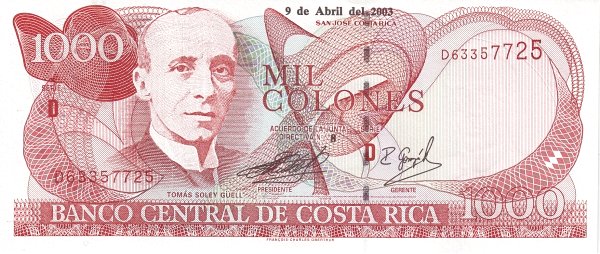 1,000 Costa Rican Colones banknote (Tomás Soley Güell)