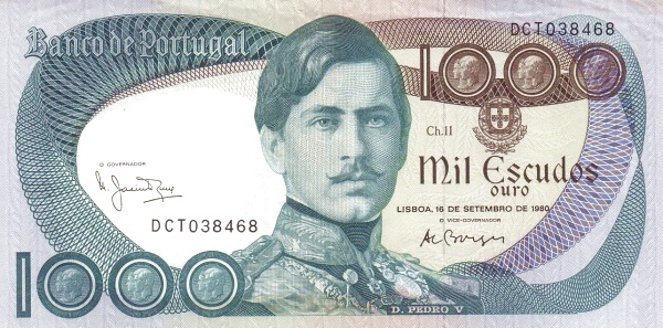 1.000 Escudos POR Banknote (Mid-20th Century Escudo Notes) 1980-1982