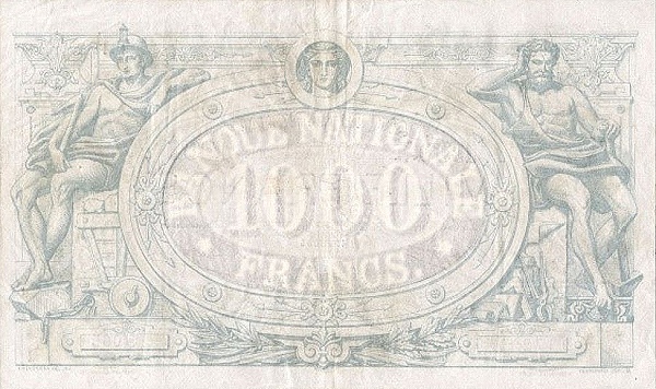 1.000 Francs BEF Banknote (Pre-World War I Issue) 1884-1908 (reverse)