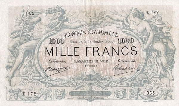 1.000 Francs BEF Banknote (Pre-World War I Issue) 1884-1908