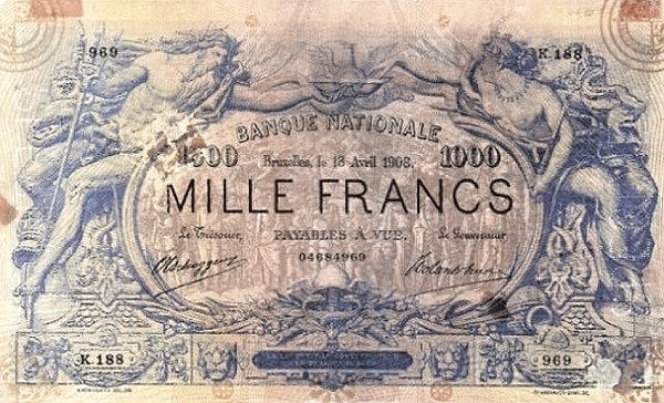 1.000 Francs BEF Banknote (Pre-World War I Issue) 1908