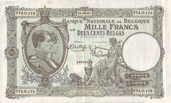 1.000 Francs / Frank BEF Banknote (World War I Issue) 1928-1939