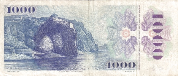 1.000 Korun CZK Banknote (1993 Provisional Issue (Revalidation Stamps on Czechoslovak Notes)) 1985 (reverse)