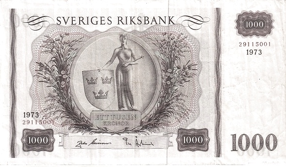 1.000 Kronor SWE Banknote (Sveriges Riksbank Issue) 1952-1973
