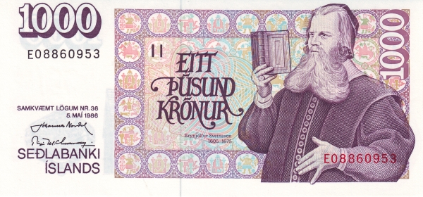1.000 Krónur ISL Banknote (Modern Krona Issue) 1986