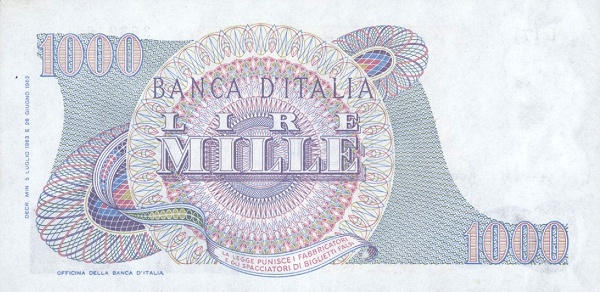 1.000 Lire ITA Banknote (Pre-WWII Banknotes) 1962-1968 (reverse)