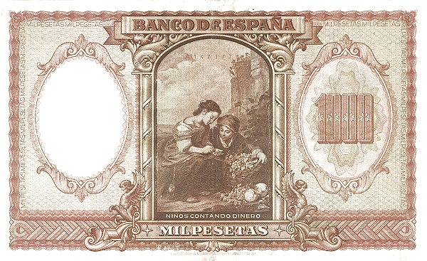 1.000 Pesetas ESP Banknote (Banco de España (Madrid Issue)) 1940 (reverse)