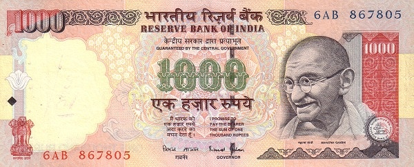 1.000 Rupees IND Banknote (Mahatma Gandhi Series (1996–2016)) 2000-2006