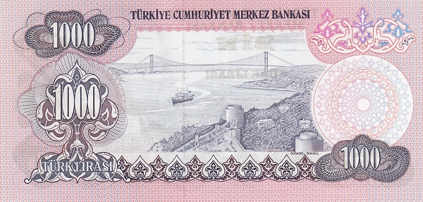 1.000 Türk Lirası TUR Banknote (Late Old Lira) 1970 (reverse)