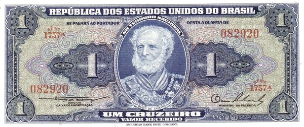 1 Brazilian Cruzeiro Banknote (Marques De Tamandare)