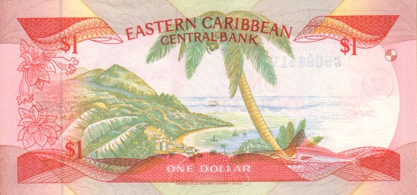 1 Dollar XCD Banknote (1985–1987 'Anguilla not Named on Map' Issue) 1985-1988