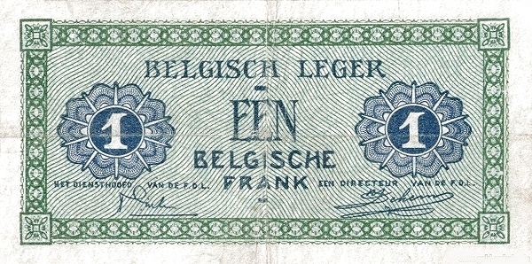 1 Franc Belge / Belgische Frank BEF Banknote (1946 Military Payment Certificates Issue) 1946 (reverse)