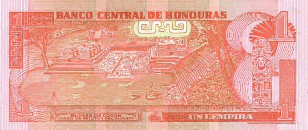 1 Honduran Lempira Banknote (Maya Ruins Of Copan) (reverse)