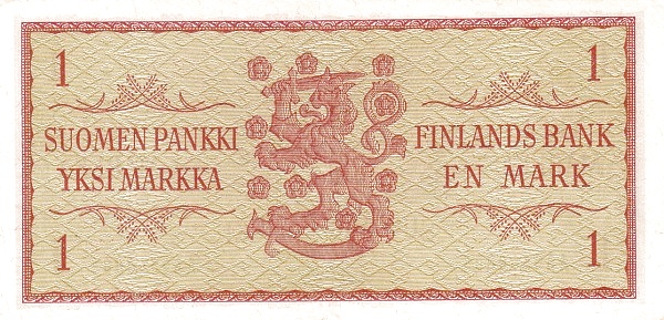 1 Markka / Mark FIN Banknote (Post-WWII Markka Issue) 1963 (reverse)