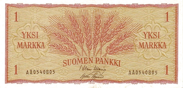 1 Markka / Mark FIN Banknote (Post-WWII Markka Issue) 1963