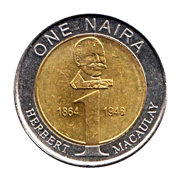 1 Naira coin (Herbert Macaulay, Bi-Metallic) (reverse)