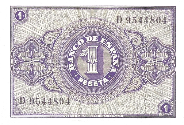 1 Peseta ESP Banknote (Banco de España (Burgos Issue)) 1938 (reverse)