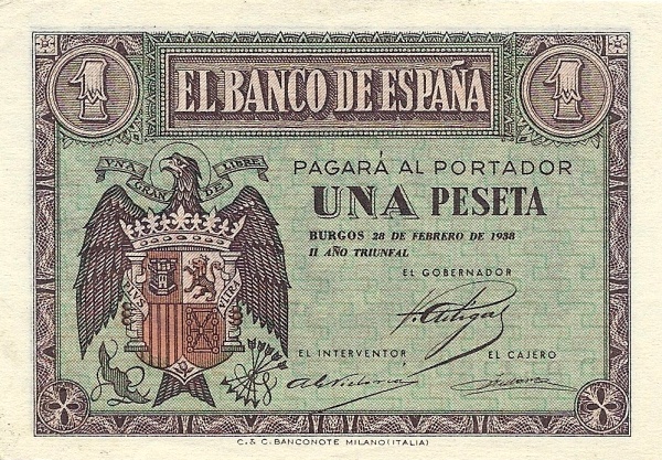 1 Peseta ESP Banknote (Banco de España (Burgos Issue)) 1938