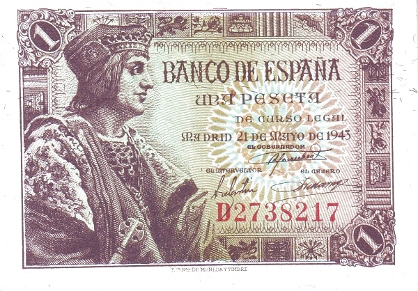 1 Peseta ESP Banknote (Banco de España (Madrid Issue)) 1943