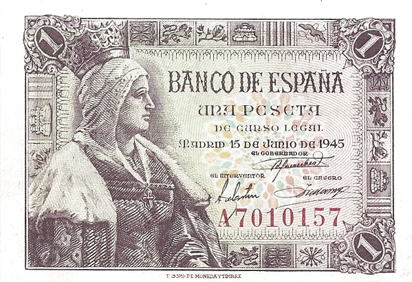 1 Peseta ESP Banknote (Banco de España (Madrid Issue)) 1945