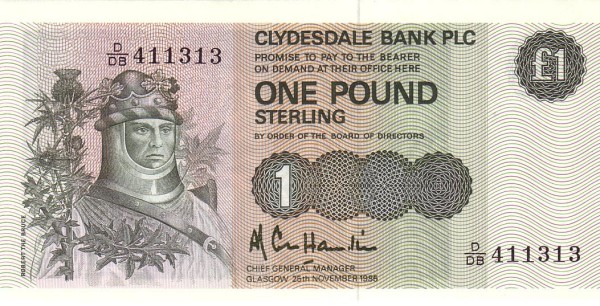 1 Pound Sterling GBR Banknote (Clydesdale Bank Issue) 1982-1988