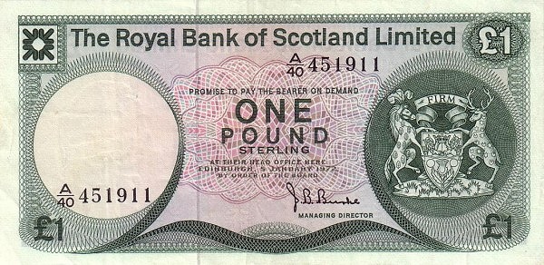 1 Pound Sterling GBR Banknote (Royal Bank of Scotland Issue) 1972
