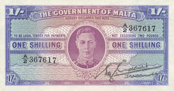 1 Shilling MLT Banknote (George VI Issue) 1943