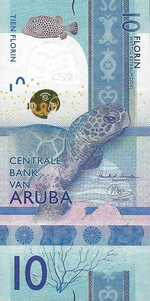10 Aruban Florin Banknote (White Turtle)